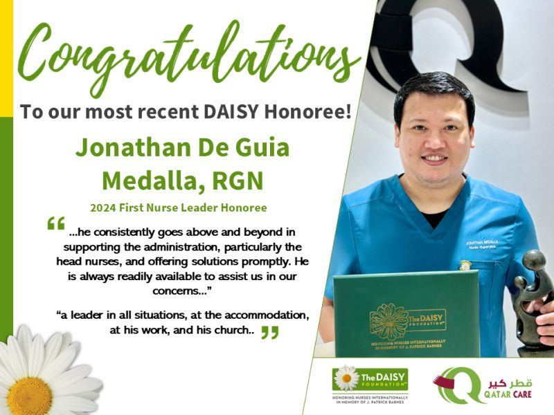 Qatar Care proudly honors JONATHAN MEDALLA, RGN as our First Nurse Leader Honoree!